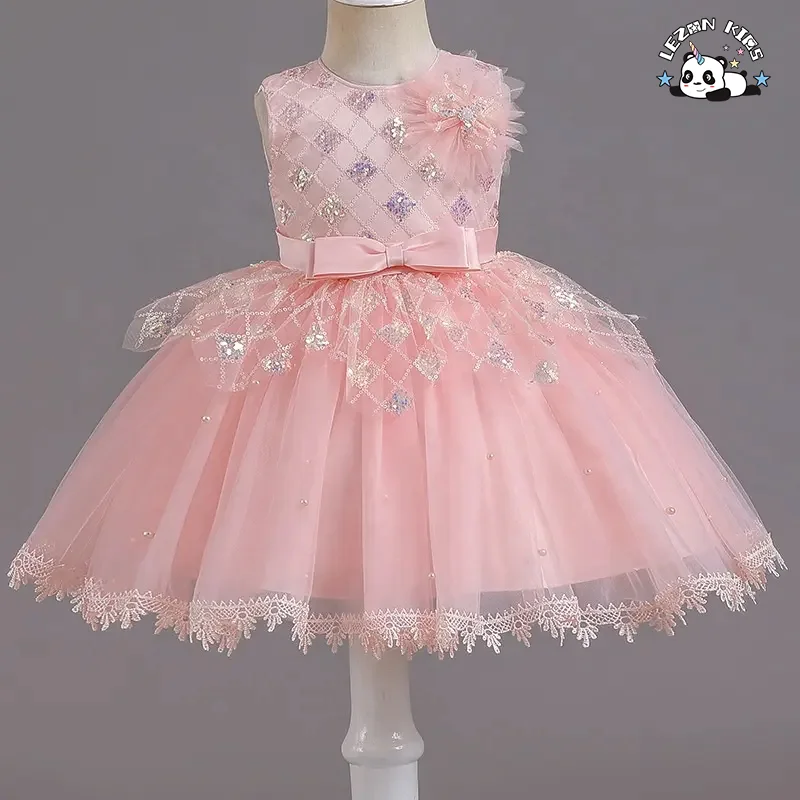 LEZONKIDS - Wholesale High Quality New Design Custom Color Size glitter lace Girl's Summer Dress for party